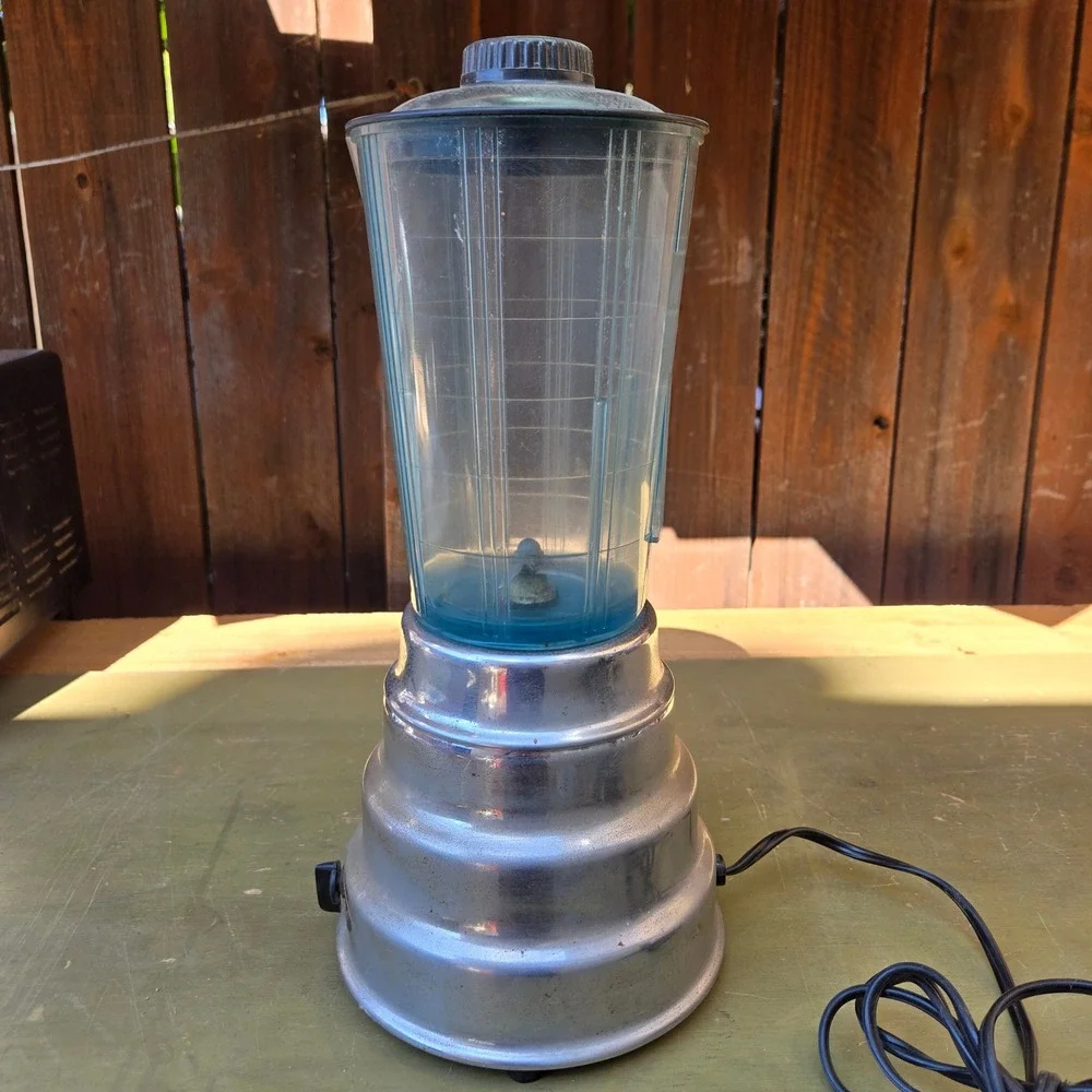 Vintage Samson Liquifier Blender Electric Chrome Beehive Base Blue Jar 2-Speed
